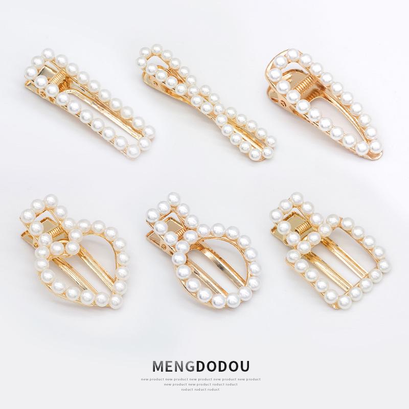 

Modern Retro Geometric Pearl Hairpin: Elegant Japanese-Korean Inspired Duckbill Clip