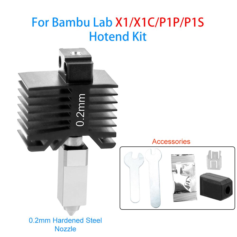 Upgrade Hotend For Bambu Lab X1/X1C Hot End For Bambulab P1P/P1S Hardened Steel Nozzle 0.2/0.4/0.6/0.8mm 3D Printer Parts