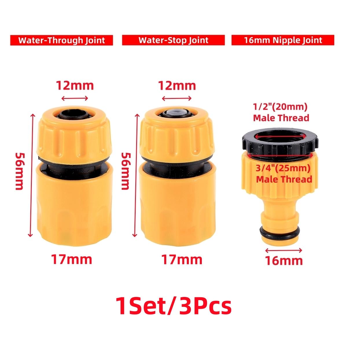 

1 Set/3Pcs 1/2 Pipe Quick Connectors Car Washing Water-through Waterstop Joints 1/2 To 3/4 Female Thread 16mm Nipple Coupling