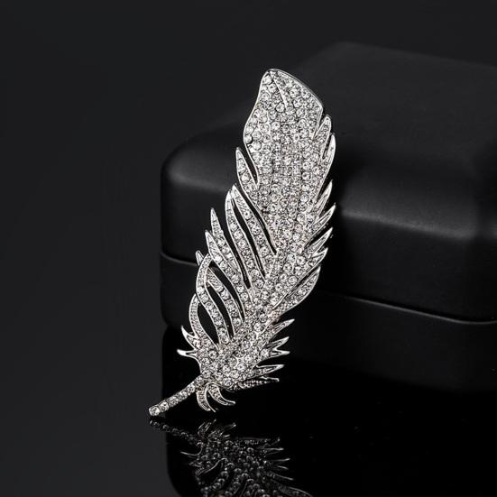 Brooch Feather Shape Rhinestone Decor Clothes Decoration Anti-Rust Anti-Oxidation Formal Occasion Lady Business Gift