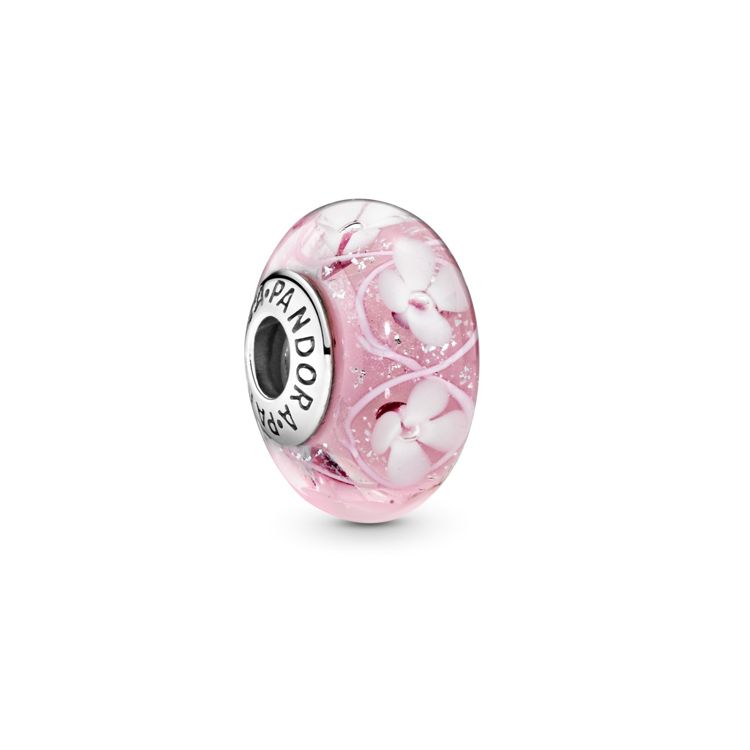 Pandora Flower Sea Glass Bead Pink Unisex Jewelry 791665 Box,Pink