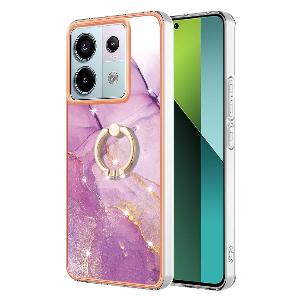 For Xiaomi Redmi Note 13 Pro 5G/Poco X6 5G Case with Ring Kickstand Marble Pattern Electroplating TPU Back Cover