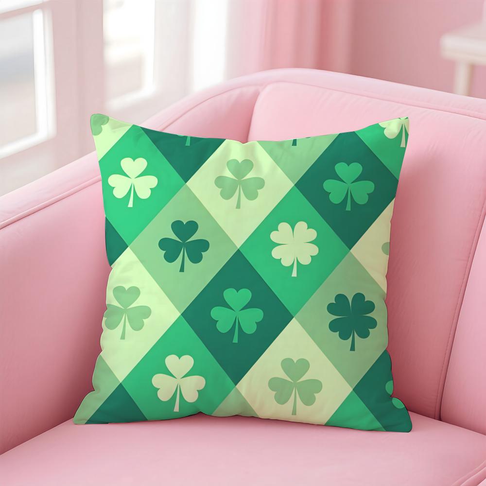 Lucky Four Leaf Clover Fresh Green Cushion Cover Pillowcase Short Plush Invisible zipper Room Sofa Cushion Cover