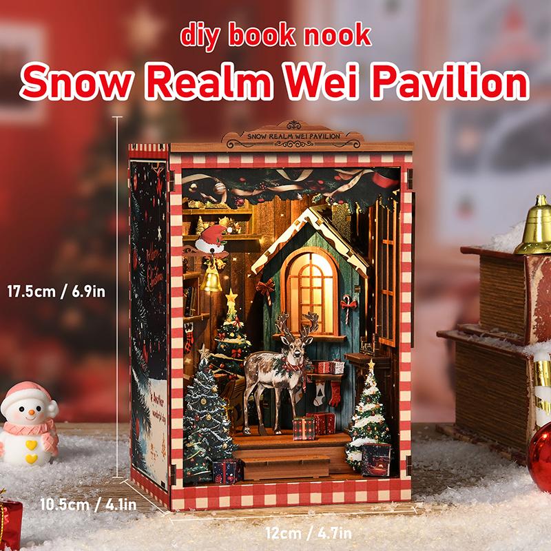 New Snow Globe DIY Miniature Book Nook - 3D Puzzle House Architecture Model Kit, Christmas & Black Friday Bookend Craft Gift