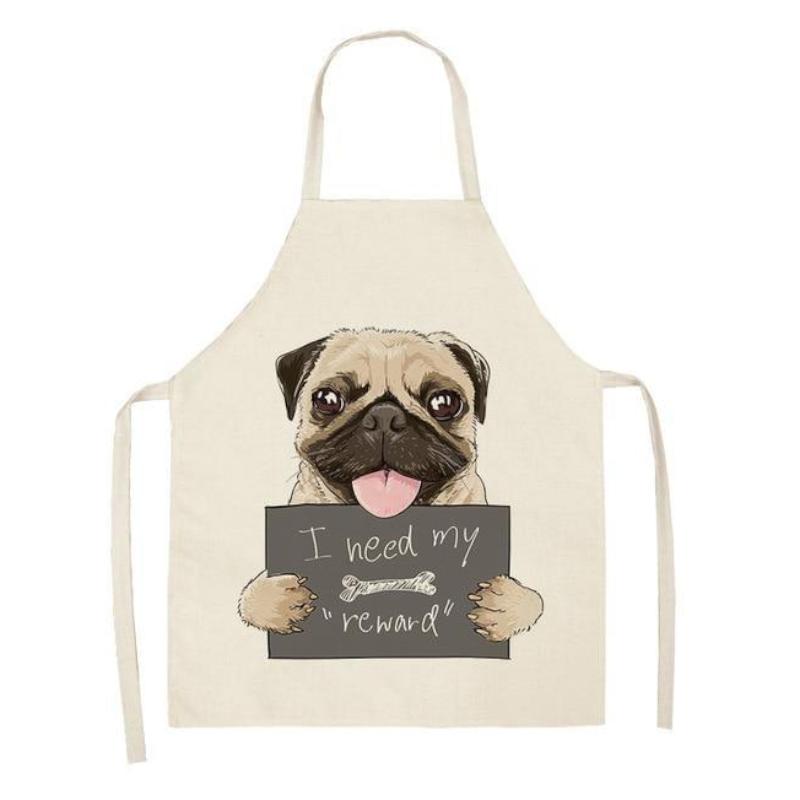 Aprons Cute Dog Printed Cotton Linen Kitchen Apron