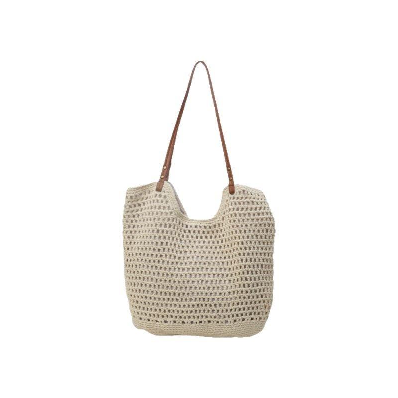 Summer Straw Woven Bag Women's New Cotton Thread Woven Bag Large Capacity Shoulder Bag Messenger Bag Handbag
