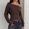 Women's Off The Shoulder Sweater Soft Stretchy Fall Going Out Tops Casual Long Sleeve Knitted Pullover Outfits Slim Fit Ribbed Sweaters for Women