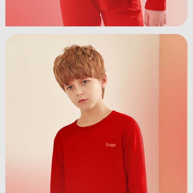 Children's 2026 Zodiac Red Cotton Long Johns Set - Boys & Girls Warm Autumn Underwear