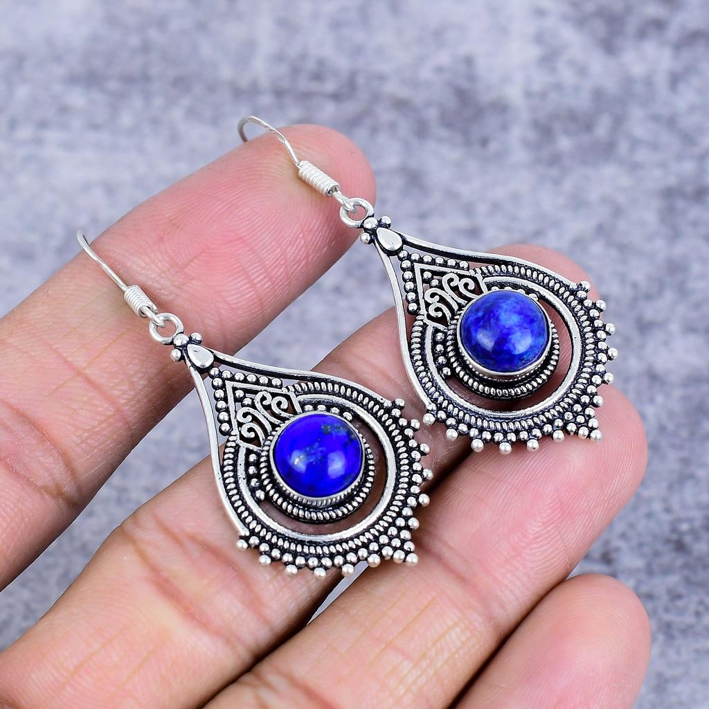 Lapis Lazuli Gemstone Handmade 925 Sterling Silver Jewelry Earring 2.17" M-2700