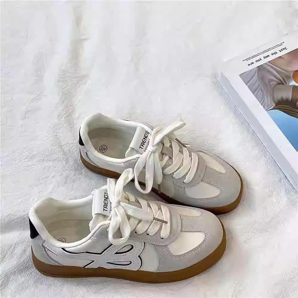 

Весна 2025 новые немецкие тренировочные туфли женские универсальные на плоской подошве легкие повседневные кеды ретро супер огонь белые туфли 40 бежевый