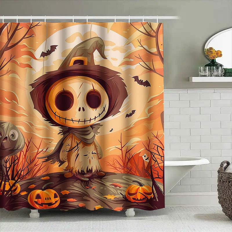 

1Pccute Cartoon Pumpkin Skull Halloween Shower Curtain For Bathroom Kids Room Decoration W60H190(CM)-1 Pcs
