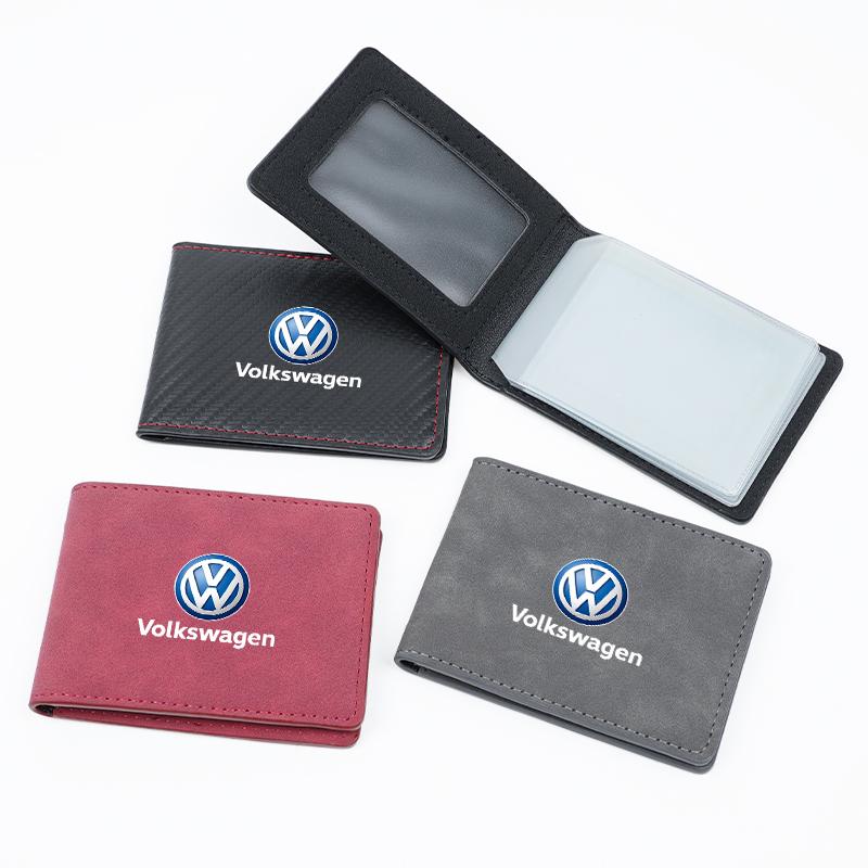 Carbon Fiber Leather Car Emblem Card Holder Billfold For VW Golf Amarok Phaeton GTI Teramont Tiguan Passat Polo Jetta keychain ZM7