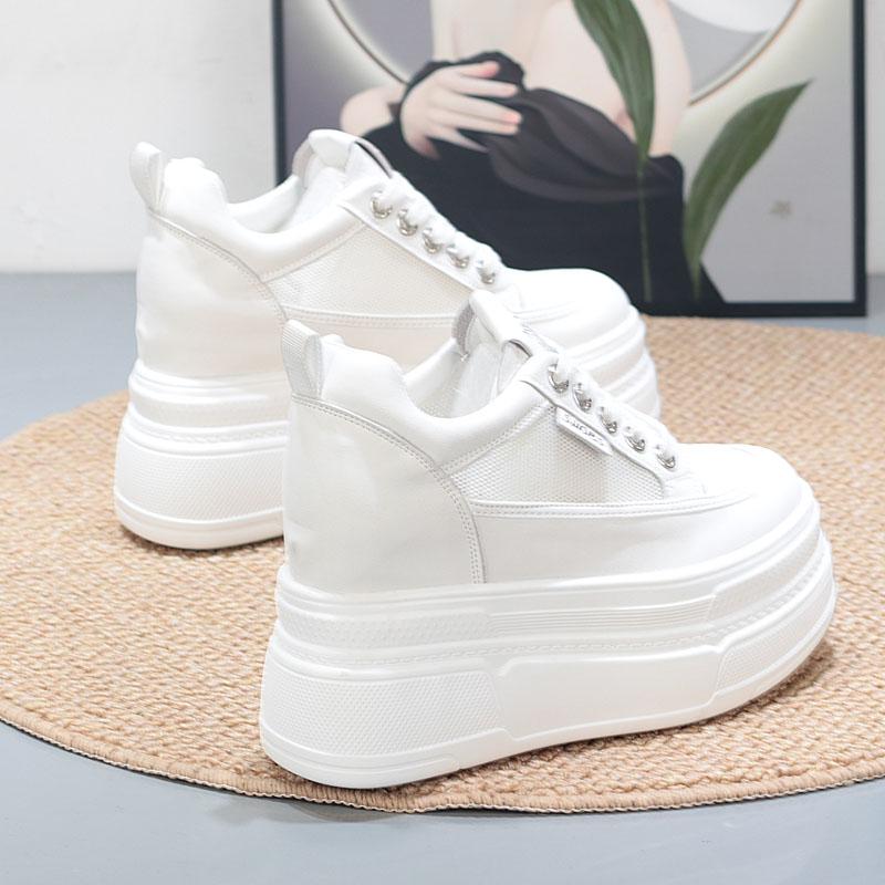 Fashion 10CM Platform Heel Wedge Shoes Sneakers Pumps White Platform Air Mesh Hollow Pumps Shoes Women Zapatos De Mujer