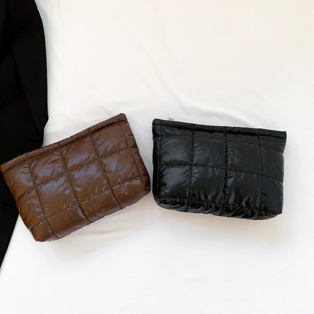 Damen Make-up Tasche Gepolsterte Gesteppte Make-up Aufbewahrungstasche Große Kapazität Kosmetik Organizer Tasche Einfarbig Puffer Handtasche Clutch