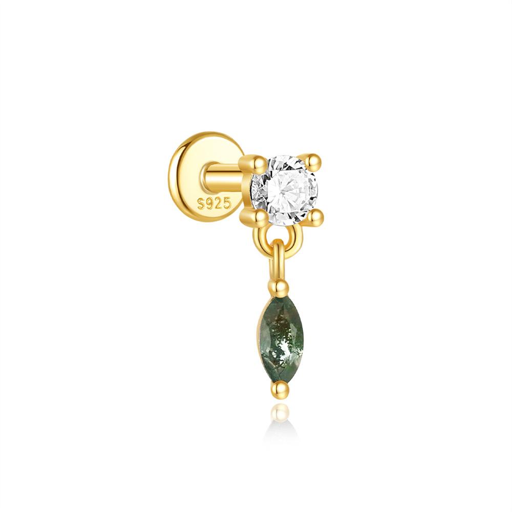 CANNER 1PC Natural Water Grass Horse Eye Zircon 925 Silver Piercing Earrings For Women Ins Simple Green Moss Earring