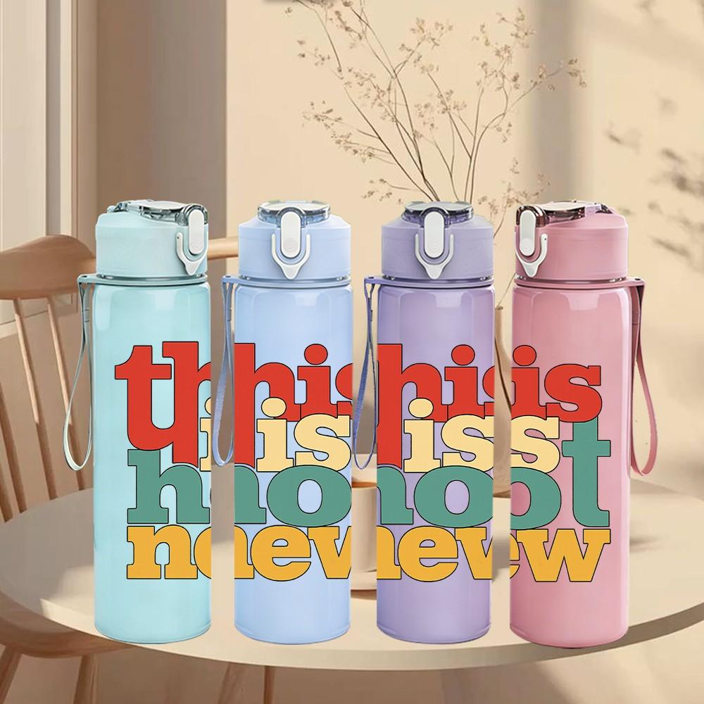 1PC This Is Not New Letter Art 750ml Color Plastic Sports Water Bottle Leakproof Flip Straw Lid Suitable for Sports Office Home Use