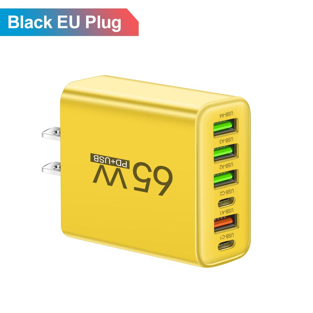 Insgesamt 65W 6 in 1 4 USB 2 Typ C Schnellladung Schnell-Wandladegerät für iPhone Samsung Xiaomi Oppo Handy-Adapter