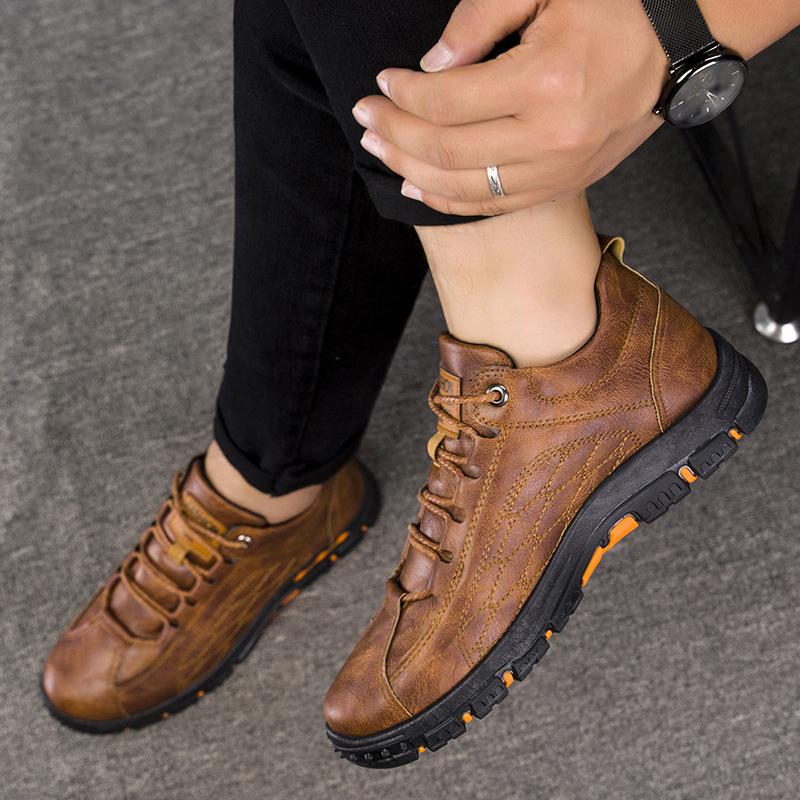 

Новые осенние дышащие повседневные туфли из искусственной кожи в британском стиле, ретро походная обувь, модная уличная мужская обувь на толстой подошве со шнуровкой