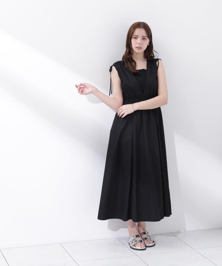 BODY Shoulder Ribbon Gathered Dress [PROPOTION DRESSING] [Black/S]
