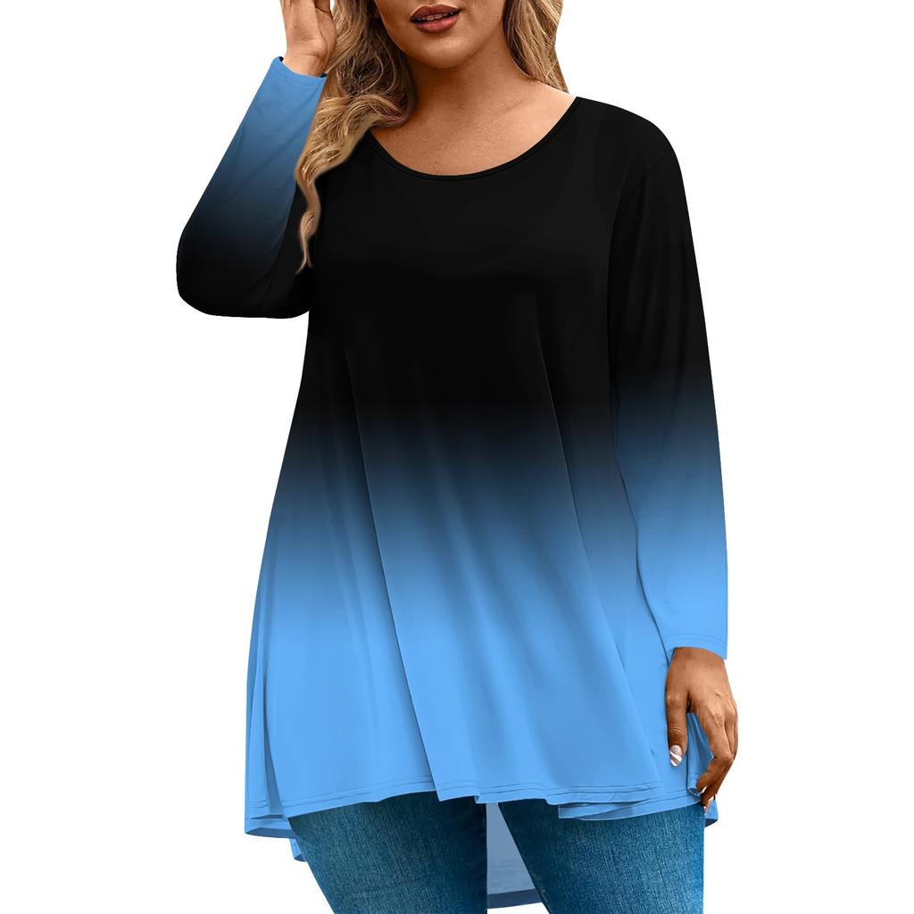 Dame Mote Stor Størrelse Rund Hals Langermet Casual Trykk Løs Pullover Topp