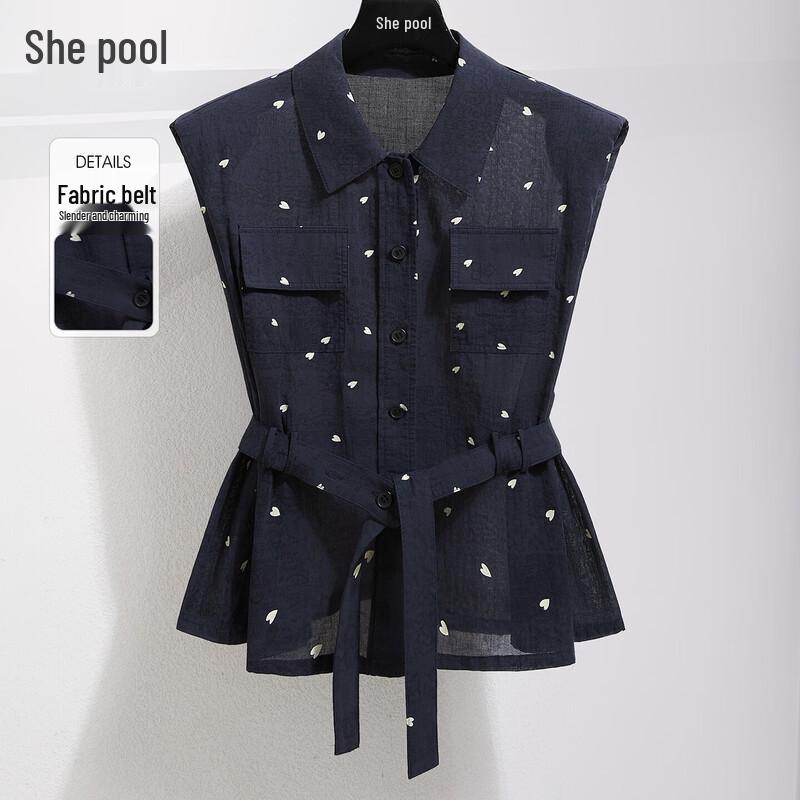 Women s Printed Sleeveless Collared Blouse L