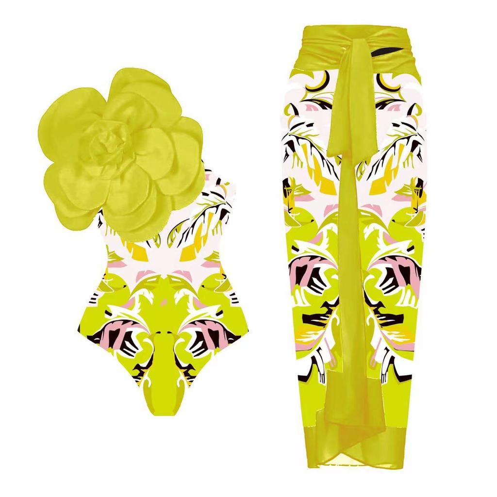 Ashgaily Flower One Piece Swimsuit Women One Shoulder Swimwear Monokini Bodysuit Bathing Suit Belt Beach Wear