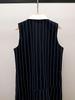 Autumn French Commuter Striped Sleeveless Pleated Dress with Turn-Down Collar