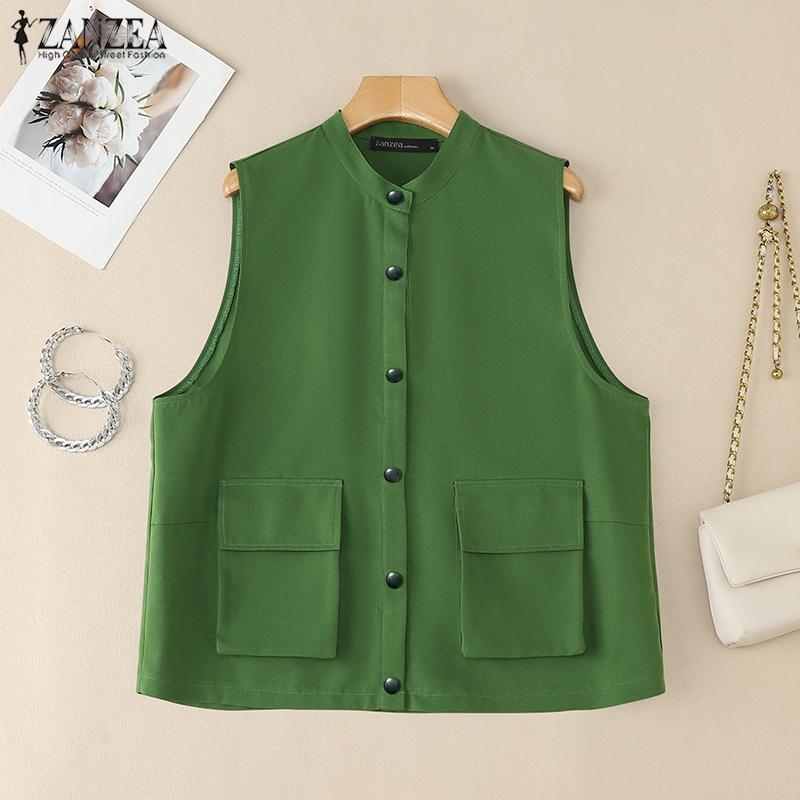 ZANZEA Women Casual Stand Collar Loose Sleeveless Vest