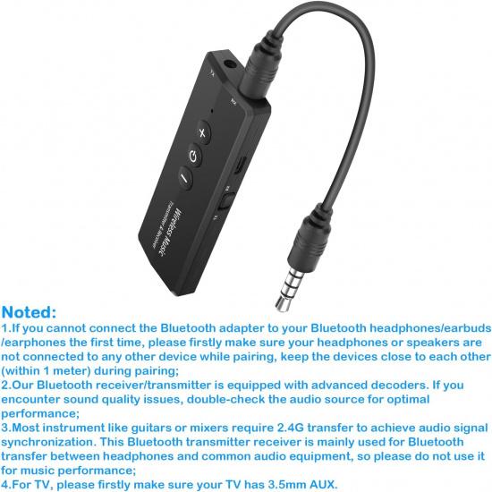 2026 Upgraded Bluetooth 5.3 Transmitter 3-in-1, Portable Wireless Rechargeable Transceiver Adapter for TV PC, Stereo Audio Receiver for Car Speaker