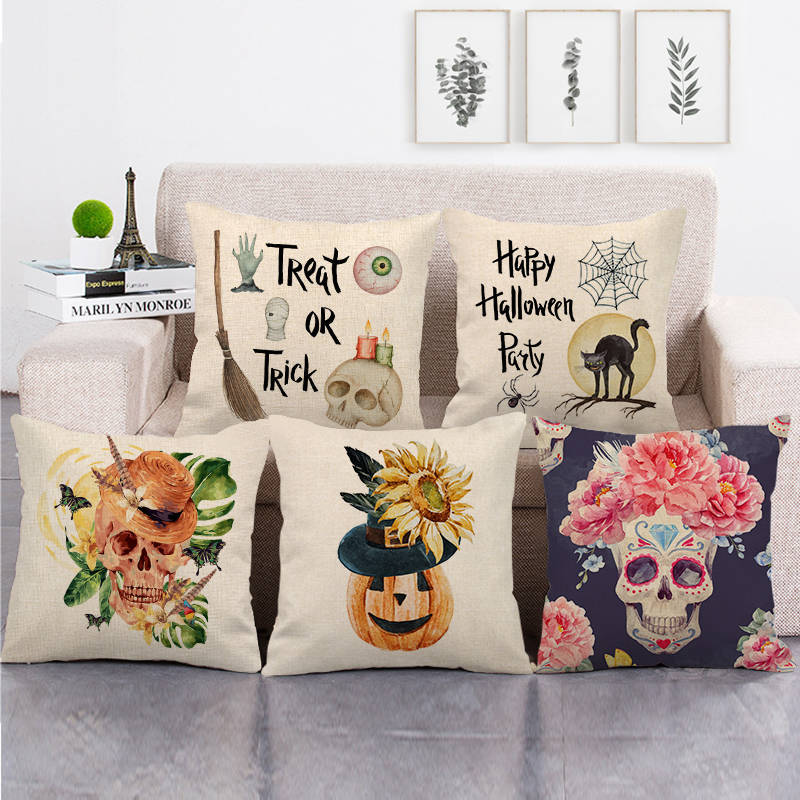 Nordic Halloween Skull Series Digital Printing Short Plush Pillow Covers for Car Sofa Office Cushion Cover Home Goods