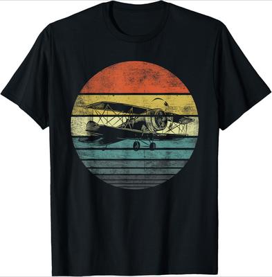 Aviator Pilot Gifts Funny Retro Bi-Plane Airplane Aviation Design-100% Cotton  Round Neck Short Sleeve Printed Men's T-shirt.