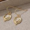 Vintage Synthetic Zirconia Moonlight Stone Inlaid Golden Plated Dangle Earrings for Women's Exquisite Banqute Festival Pendants