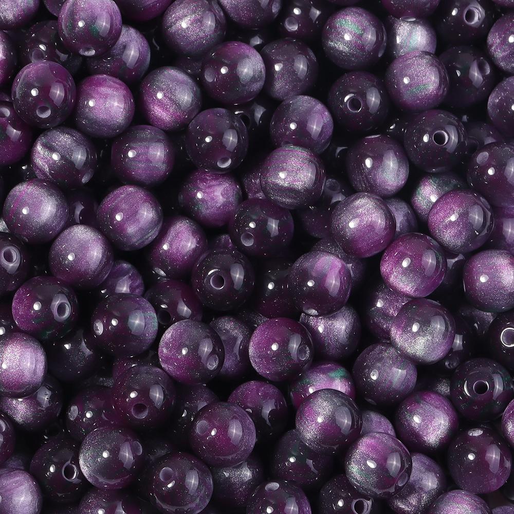 50 Stück 8mm Dunkle Farbe Imitation Katzenauge Harzperlen Glitzer Sternenhimmel Runde Lose Perlen Für Schmuckherstellung DIY Armbänder Halskette
