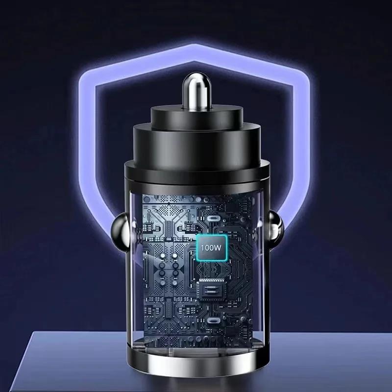 Mini PD 100W USB Car Charger Lighter Type C Car Charger Pull Ring Mobile Phone Super Fast Charging Car Charger For iPhone Xiaomi