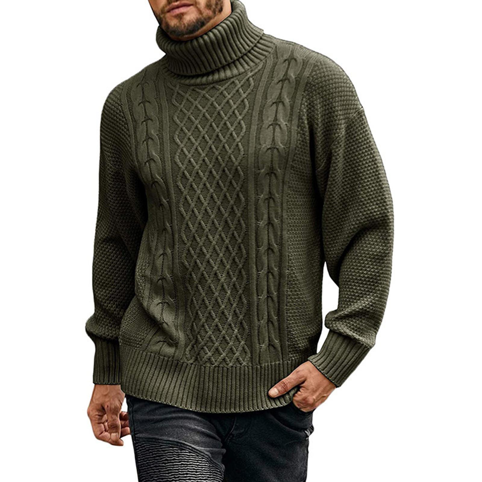 

Mens Turtleneck Sweater Pullover Twisted Pattern Casual Loose Fit Thick Winter Long Sleeve Cable Knit Sweaters L армия зеленый