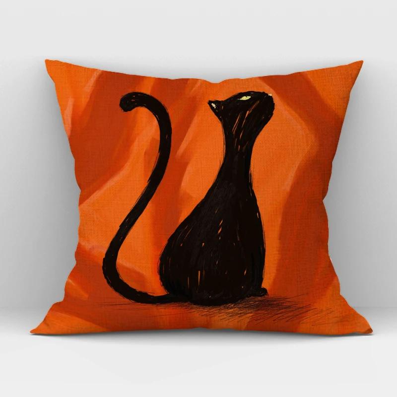 Black White Hand Painting Cat Cushion Cover Nordic Decoration Design Pillow Cover for Home Sofa Decor Cute Throw Pillow Case