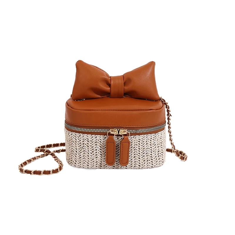 

Новые модели модных женских сумочек с бантом, вязаных сумочек, кошельков, изящных веревочных плетеных дамских сумок, дизайнерских повседневных сумок на цепочке через плечо