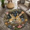 1Pcs Rabbit Floral Round Rug Non-Slip Machine Washable Floor Mat 2D Flat Soft Pastel Area Rug for Living Room Bedroom Easter Decor