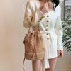 Hollowed-out Handheld Drawstring Style Women's Woven Vintage Fashion Niche Versatile Shoulder Crossbody Bucket Bag