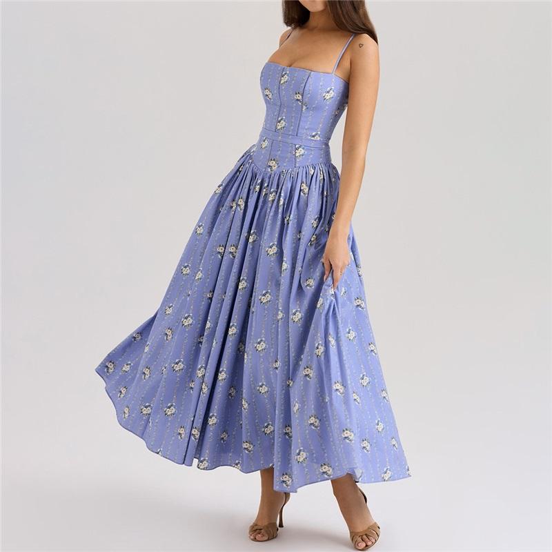 Módní maxi šaty s květinovým potiskem Dámské bodycon šaty bez rukávů se šněrováním 2025 Jaro Léto Sexy róba Dámské ležérní Street Sexy