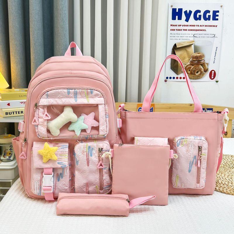 4pcs Backpack Set  Girl  Boy Cute Anti Splash Water  Elementary School Backpack Large Capacity Backpack for Junior High School Students