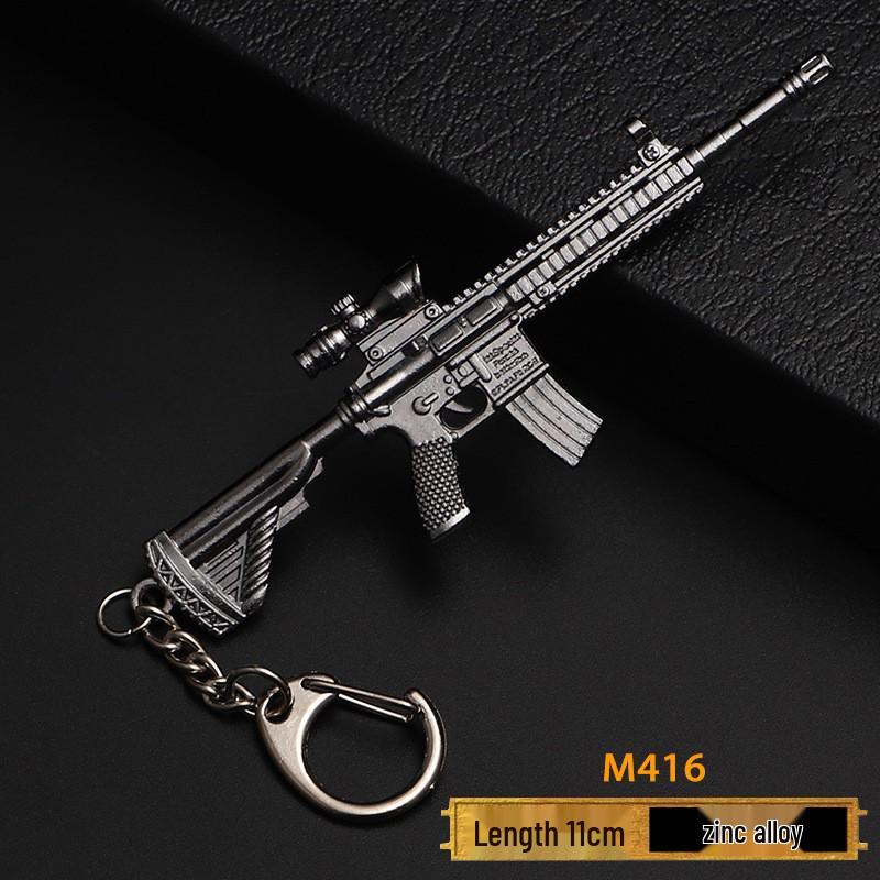 PUBG Peace Elite Chicken Dinner Anime Keychain Alloy Model Gun Toy Pendant