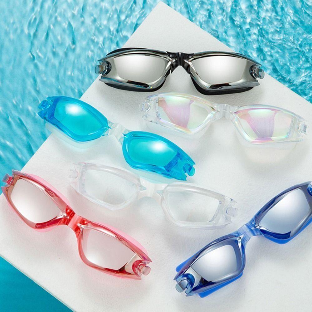 Conjunto de Óculos de Natação Ajustáveis para Adultos Antiembaçantes Galvanizados de Lentes Planas Esportes Aquáticos
