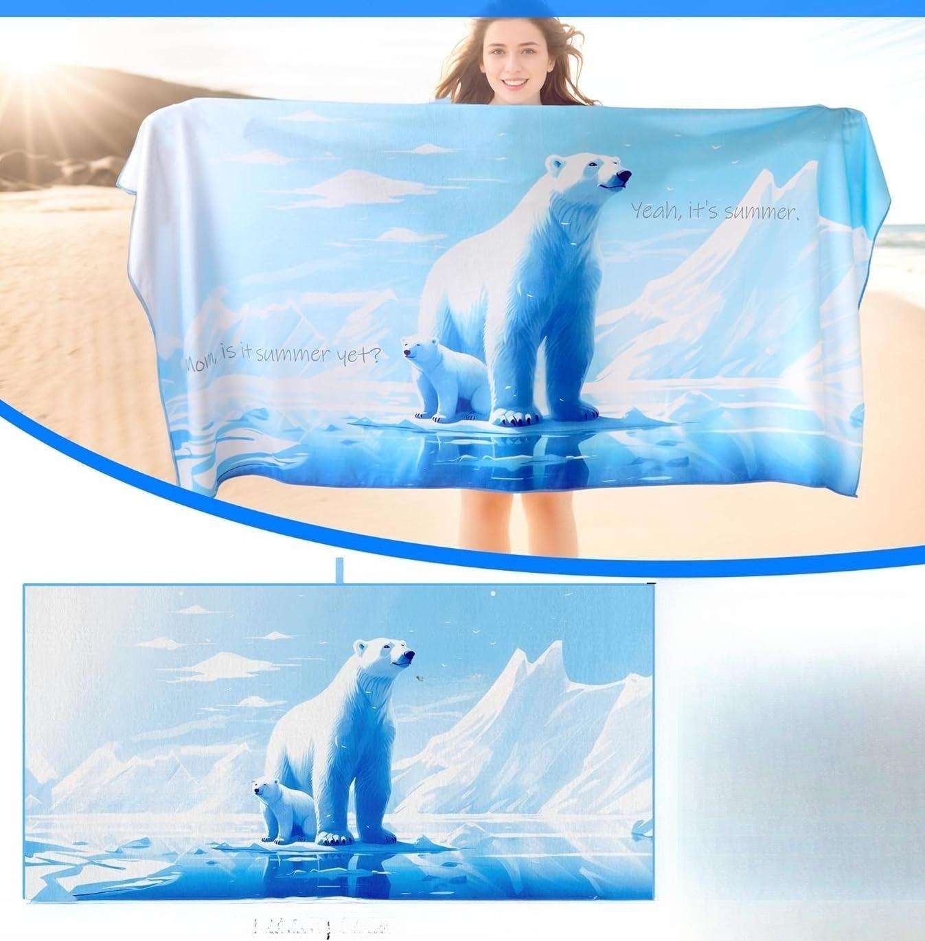 

1PC Polar bear pattern Beach Towel for Family stuffs friends Gifts Quick-Dry Sand free For Bath Yoga Beach Camping Swimming GYM W30*H60(CM)