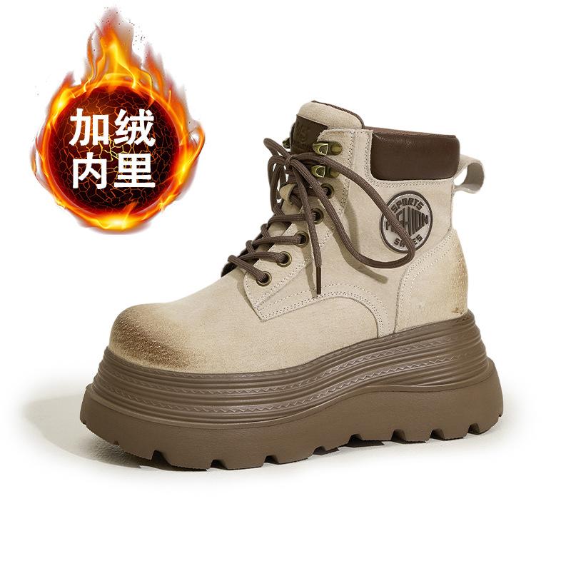 

Thick-soled inner height-increasing Martin boots women s 2025 autumn and winter new rhubarb boots medium tube velvet warm versatile western short boot 39