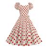Women Polka Dot Square Neck Bubble Sleeve Bow Tie A Line Midi Dress Multi Colors