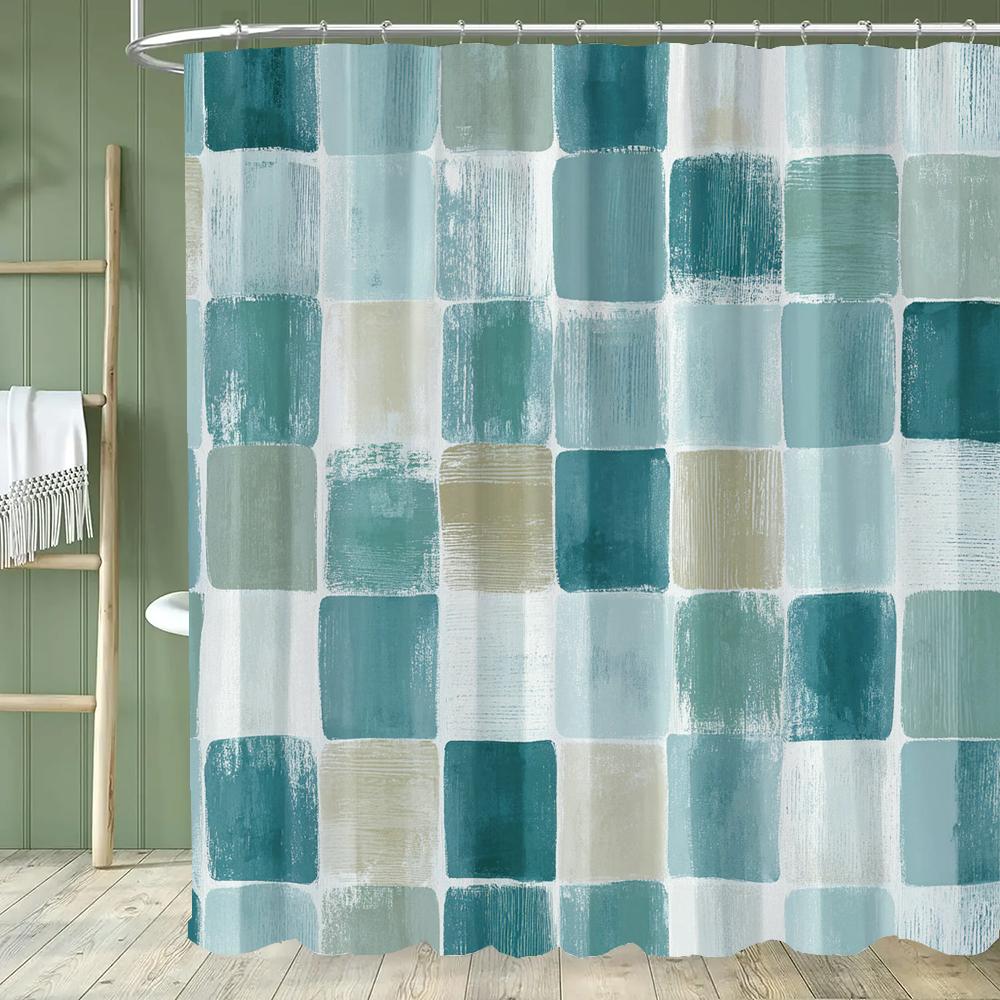 Modern Geometric Shower Curtain, Stylish Design Modern Minimalist Bathroom Curtain , Home Decoration Curtain With Hooks