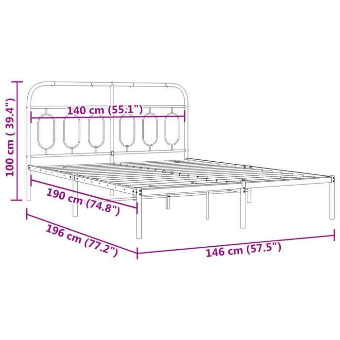 VidaXL Cadre de lit métal sans matelas et tête de lit blanc 140x190 cm 377166
