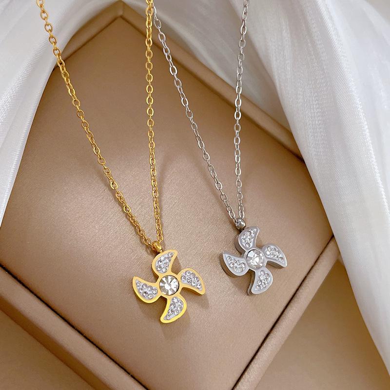 Temperament Small Windmill Personality Minimalist Wind Stove Real Gold Necklace Female Collarbone Chain