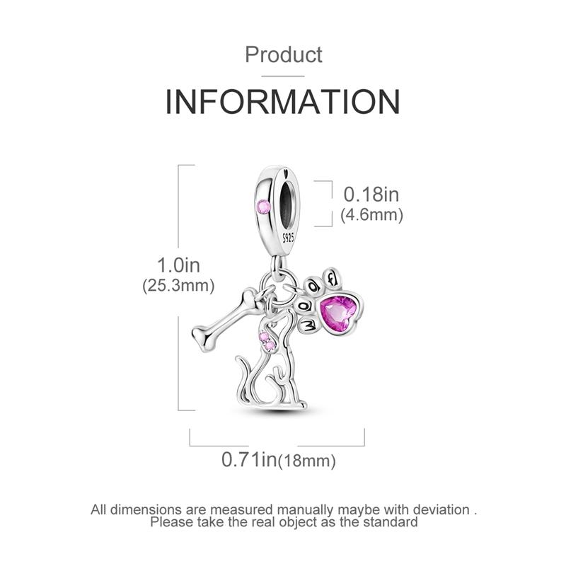 Authentic Charm Bead Charms copper Puppy Paw Print Bone Pendants Compatible With Charm Bead Charms Plata Bracelets for Women Jewellery Making Diy Fine